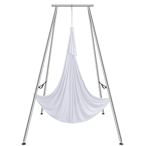 Aerial Yoga-ram och yogahängmatta, 9,67 fot hög, professionellt yoga-gungstativ, levereras med 6,6 meter hängmatta, max 237 kg lastkapacitet för yoga inomhus och utomhus, vit