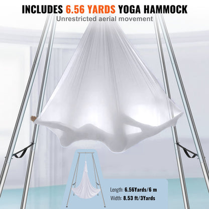 Aerial Yoga-ram och yogahängmatta, 9,67 fot hög, professionellt yoga-gungstativ, levereras med 6,6 meter hängmatta, max 237 kg lastkapacitet för yoga inomhus och utomhus, vit
