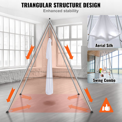 Aerial Yoga-ram och yogahängmatta, 9,67 fot hög, professionellt yoga-gungstativ, levereras med 6,6 meter hängmatta, max 237 kg lastkapacitet för yoga inomhus och utomhus, vit