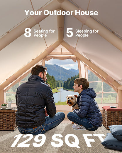 Uppblåsbara tält för camping, 5-8 personers lättmonterat uppblåst tält med handpump, 300D Oxford glampingtält med spisuttag, 2 dörrar och 4 nätfönster, förvaringsväska ingår för enkel förvaring