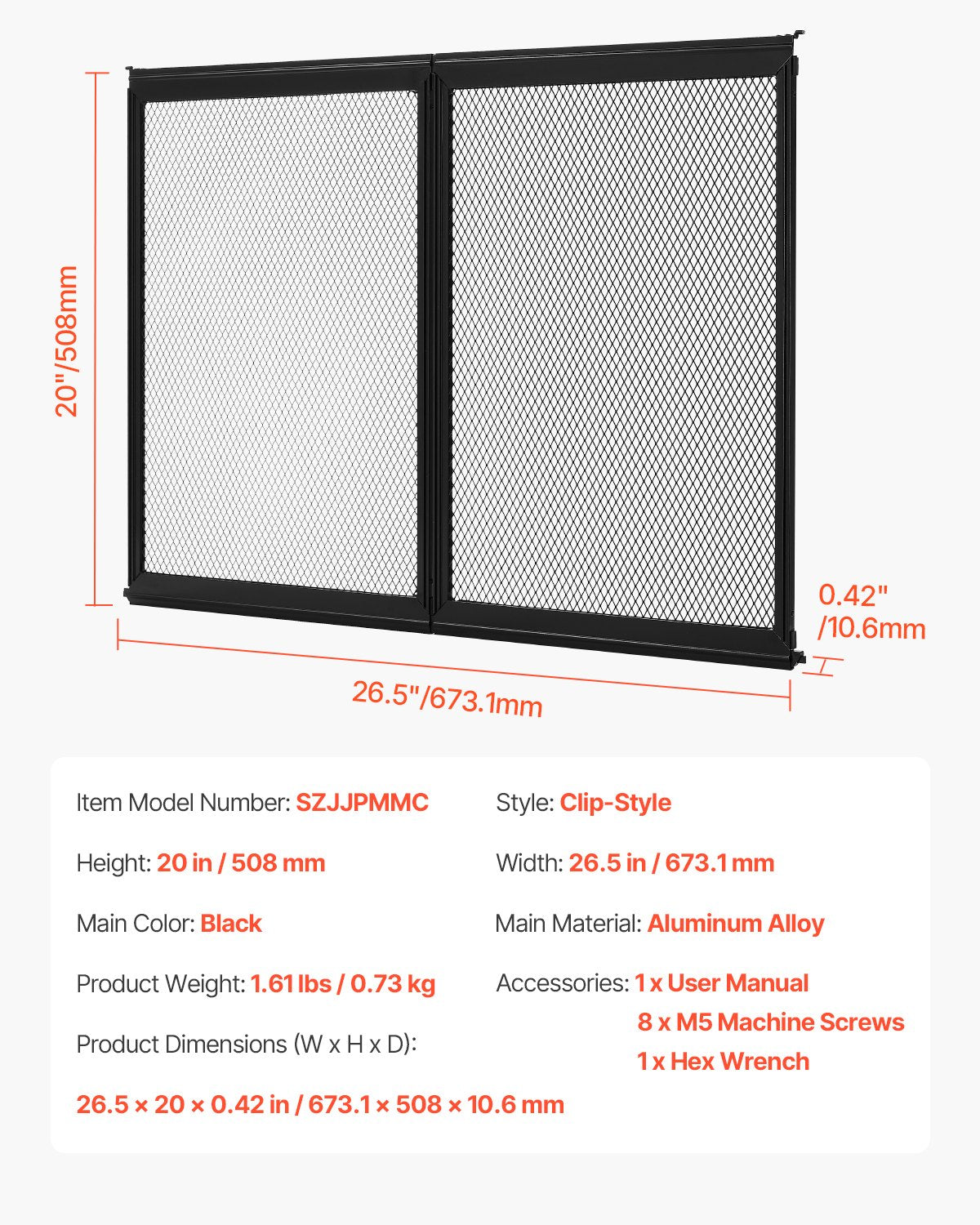Skydd för husbilsdörr, 673,1 x 508 mm dörrgaller, enkel att installera och demontera, förstärkt andningsbart skyddsnät, aluminiumlegering, ingångsskydd för husdjur, svart