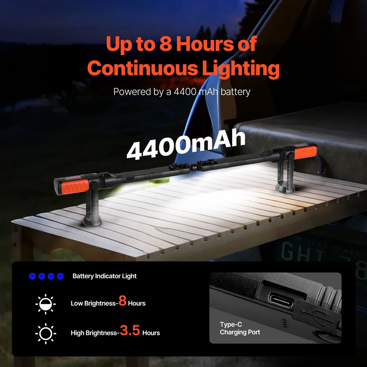 Arbetslampa under huven, 1450 LM, 4400 mAh uppladdningsbar magnetisk ljusstark LED-lampa, bärbar sladdlös arbetslampa för mekaniker, för bilreparationer, inspektion, garage, verkstad, nödbelysning i hemmet