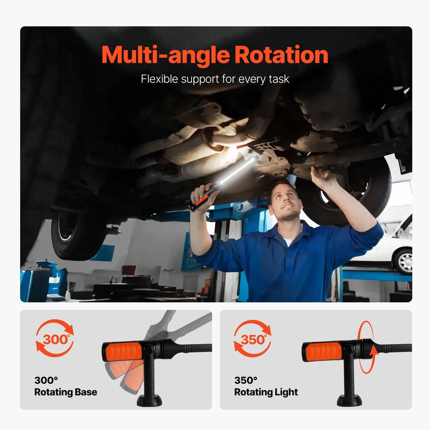 Arbetslampa under huven, 1450 LM, 4400 mAh uppladdningsbar magnetisk ljusstark LED-lampa, bärbar sladdlös arbetslampa för mekaniker, för bilreparationer, inspektion, garage, verkstad, nödbelysning i hemmet