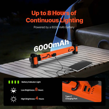 Arbetslampa under huven, 1250 LM, 6000 mAh uppladdningsbar magnetisk ljusstark LED-lampa, bärbar sladdlös arbetslampa för mekaniker, för bilreparationer, inspektion, garage, verkstad, nödbelysning i hemmet