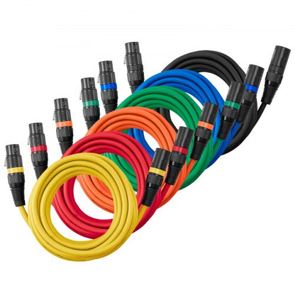 XLR-kabel 4,57 m, 6-pack, skärmade balanserade DMX-hane-till-hona-mikrofonkablar, guldpläterade 3-poliga XLR-mikrofonhögtalarkablar, för scenbelysning, mikrofoner, förstärkare, mixer, högtalarsystem