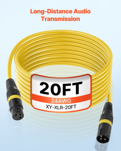 XLR-kabel 6,1 m, 6-pack, skärmade balanserade DMX-hane-till-hona-mikrofonkablar, guldpläterade 3-poliga XLR-mikrofonhögtalarkablar, för scenbelysning, mikrofoner, förstärkare, mixer, högtalarsystem