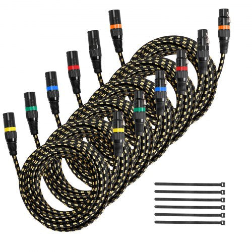 XLR-kabel 7,62 m, 6-pack, skärmade balanserade DMX-hane-till-hona-mikrofonkablar, guldpläterade 3-poliga XLR-mikrofonhögtalarkablar, för scenbelysning, mikrofoner, förstärkare, mixer, högtalarsystem