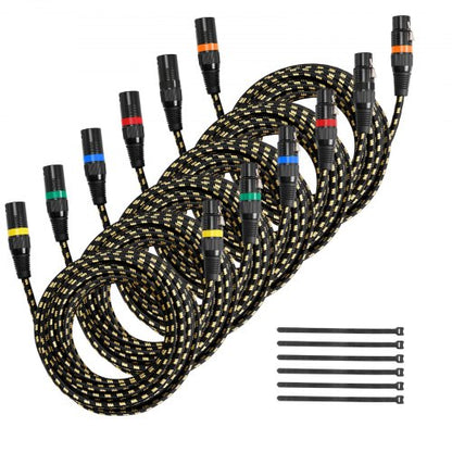 XLR-kabel 7,62 m, 6-pack, skärmade balanserade DMX-hane-till-hona-mikrofonkablar, guldpläterade 3-poliga XLR-mikrofonhögtalarkablar, för scenbelysning, mikrofoner, förstärkare, mixer, högtalarsystem