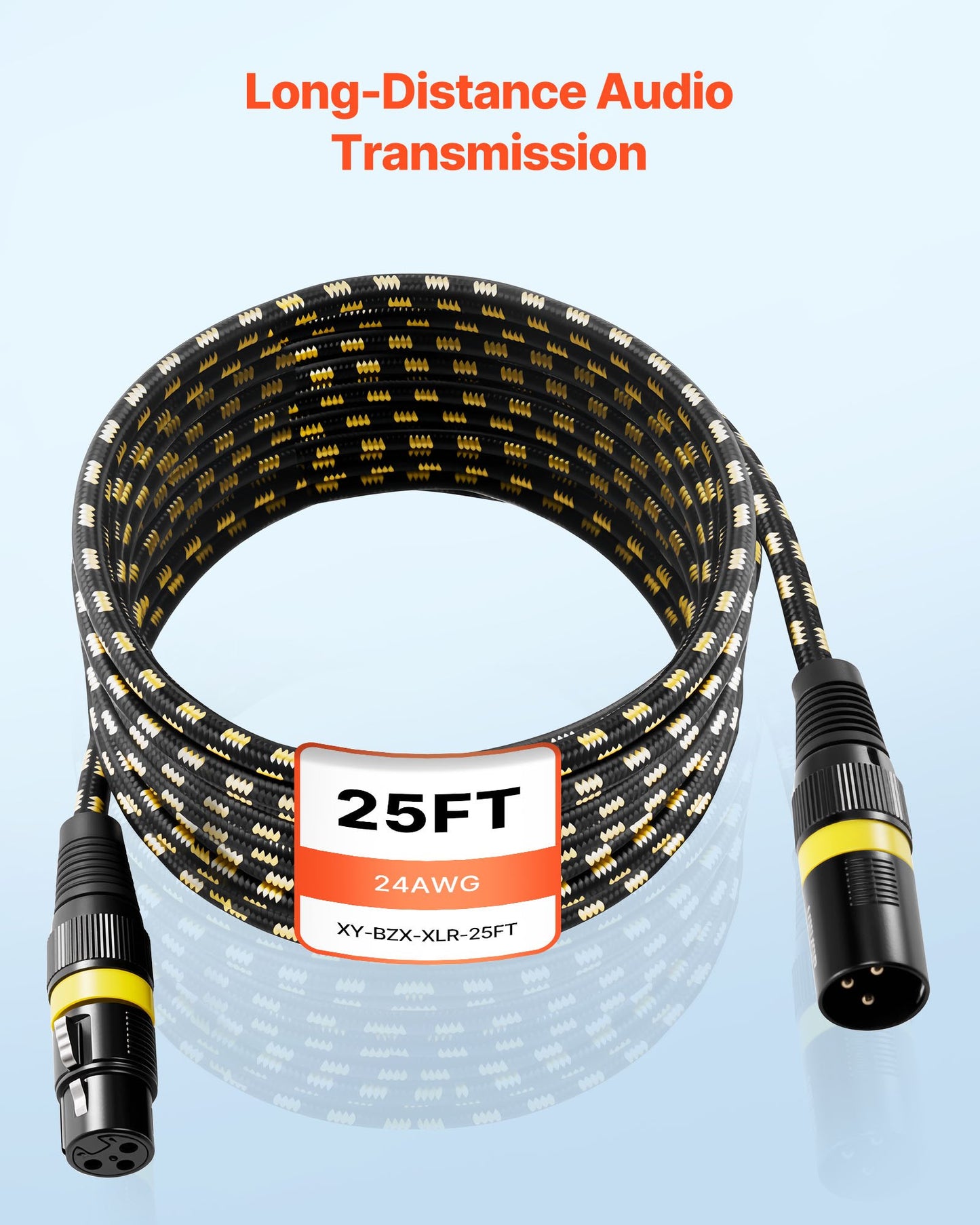 XLR-kabel 7,62 m, 6-pack, skärmade balanserade DMX-hane-till-hona-mikrofonkablar, guldpläterade 3-poliga XLR-mikrofonhögtalarkablar, för scenbelysning, mikrofoner, förstärkare, mixer, högtalarsystem