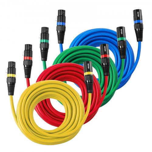 XLR-kabel 7,62 m, 4-pack, skärmade balanserade DMX-hane-till-hona-mikrofonkablar, guldpläterade 3-poliga XLR-mikrofonhögtalarkablar, för scenbelysning, mikrofoner, förstärkare, mixer, högtalarsystem