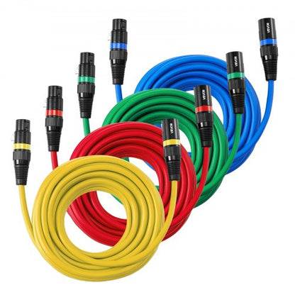 XLR-kabel 7,62 m, 4-pack, skärmade balanserade DMX-hane-till-hona-mikrofonkablar, guldpläterade 3-poliga XLR-mikrofonhögtalarkablar, för scenbelysning, mikrofoner, förstärkare, mixer, högtalarsystem