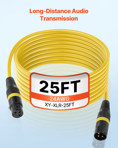 XLR-kabel 7,62 m, 4-pack, skärmade balanserade DMX-hane-till-hona-mikrofonkablar, guldpläterade 3-poliga XLR-mikrofonhögtalarkablar, för scenbelysning, mikrofoner, förstärkare, mixer, högtalarsystem