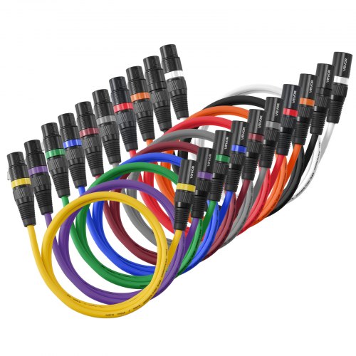 XLR-kabel 1 m, 10-pack, skärmade balanserade DMX-hane till hona-mikrofonkablar, guldpläterade 3-poliga XLR-mikrofonhögtalarkablar, för scenbelysning, mikrofoner, förstärkare, mixer, högtalarsystem