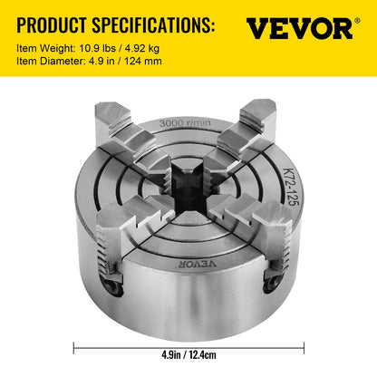 K72-125 5-tums svarvchuck Oberoende vändbar käft 125 mm metallsvarvtillbehör för minimetallsvarv 4-käks svarvchuck