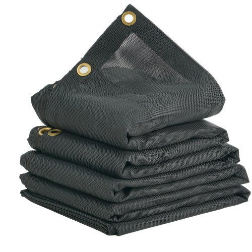 Dump Truck Mesh Tarp, 7.5x18 ft, PVC Coated Black Heavy Duty Cover with 5.5" 18oz Double Pocket, Brass Grommets, Reinforced Double Needle Stitch Webbing Fits Manual or Electric Dump Truck System