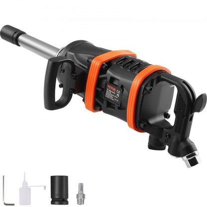 2,5 cm lufttrycksmutterdragare, upp till 7016,37 Nm, vridmoment i omvänd riktning, pneumatisk slagpistol med 20 cm förlängt städ för reparationer och underhåll av tunga maskiner/lastbilar/bussar