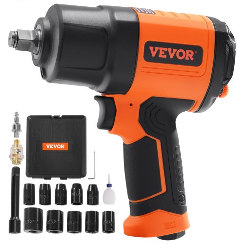 1,3 cm lufttrycksmutterdragare, högt vridmoment upp till 1894,6 Nm, lätt 2,1 kg design, pneumatisk slagpistol med 11 delar 1,3 cm fattning, CR-V stålmutterdragarsats och bärväska