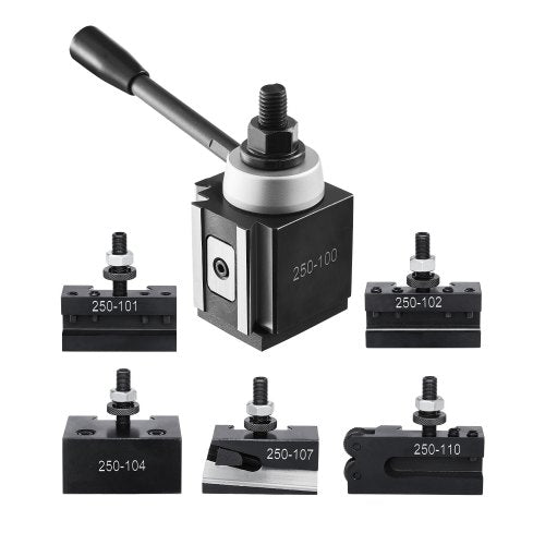 Snabbväxlingsverktygsstolpe, 6 delar, inkluderar svarvhållare, kilformad verktygsstolpe med tillbehör till svarvverktygshållare, passar för minisvarv och metallsvarv, 6"-12" sväng, hållbart stålmaterial