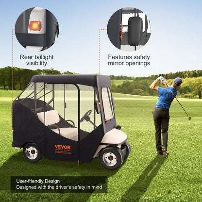Golfbilstak, passar för 2 passagerare EZGO TXT RXV, kort tak 59", 600D polyester förartak 4-sidigt transparenta fönster, klubbbilsskydd för 2-sitsiga golfbilar soltät dammtät