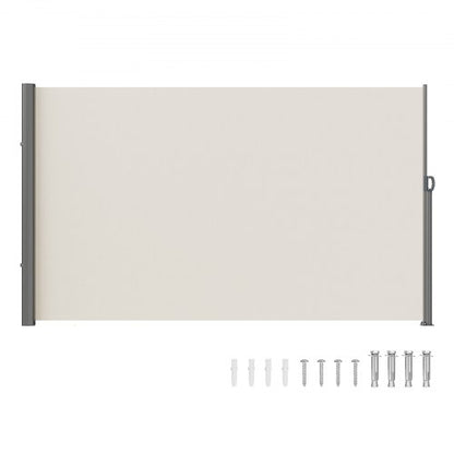 Utfällbar sidomarkis, 63''x 118'' utomhusskärm, 180g polyester vattentät utfällbar terrassskärm, UV 30+ rumsavdelare vindskydd för uteplats, bakgård, balkong, beige