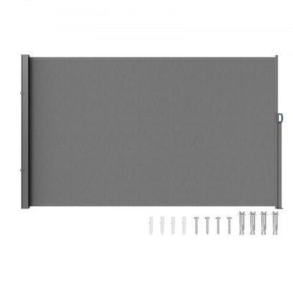 Utfällbar sidomarkis, 71''x 138'' utomhusskärm, 180g polyester vattentät utfällbar uteplatsskärm, UV 30+ rumsavdelare vindskydd för uteplats, bakgård, balkong, grå