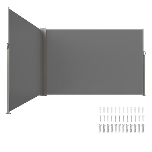 Utfällbar sidomarkis, 79''x 236'' utomhusskärm, 180g polyester vattentät utfällbar terrassskärm, UV 30+ rumsavdelare vindskydd för uteplats, bakgård, balkong, grå