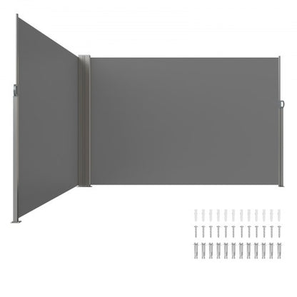 Utfällbar sidomarkis, 79''x 236'' utomhusskärm, 180g polyester vattentät utfällbar terrassskärm, UV 30+ rumsavdelare vindskydd för uteplats, bakgård, balkong, grå
