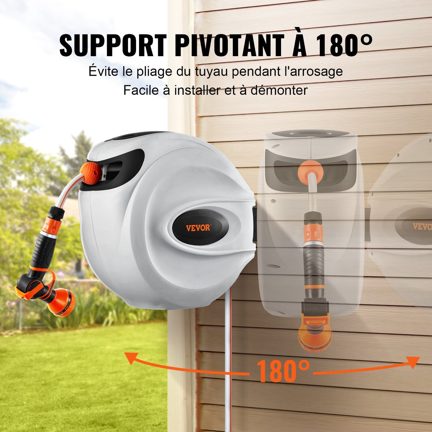 Indragbar slangvinda Vattenslangvinda 25m x 1,3cm 180° svängbar Väggmonterad