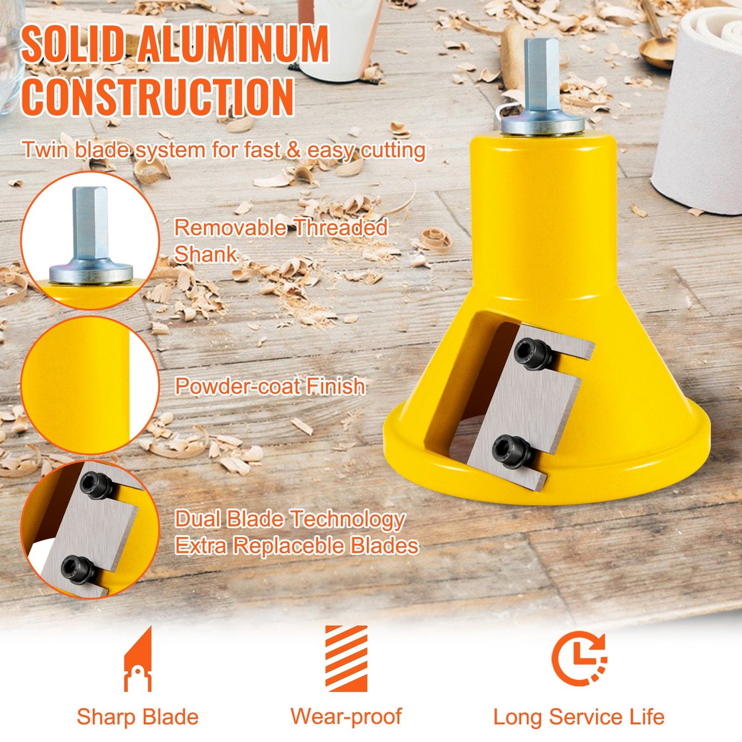 Tappfräs, 38 mm diameter, premium möbelfräs för aluminium och stål, med dubbla raka blad och knappskruvar Home Master Kit, kommersiellt träbearbetningsverktyg för nybörjare hemmafixare