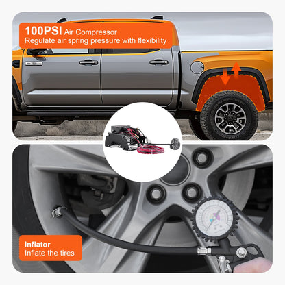 Luftstötdämparstyrningssats, 12V 100PSI trådlöst inbyggt luftkompressorsystem, app eller fjärrkontroll, luftfjädringssystem med enkelspårssystem, pump och luftledning för lastbil/skåpbil