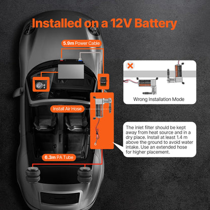 Luftstötdämparregulatorsats, 12V 100PSI inbyggt luftkompressorsystem, luftfjädringssystem med enkelspårssystem, tryckmätare och luftledning för lastbilar och skåpbilar