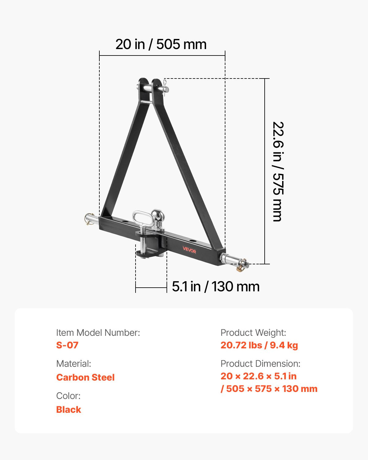 3-punktsfäste med 2-tums fäste, 3-punkts snabbfäste, kapacitet på 6 000 lbs, dragstångsadapter för kraftig traktor, kompatibel med Kubota, Mahindra, John Deere, Massey Ferguson