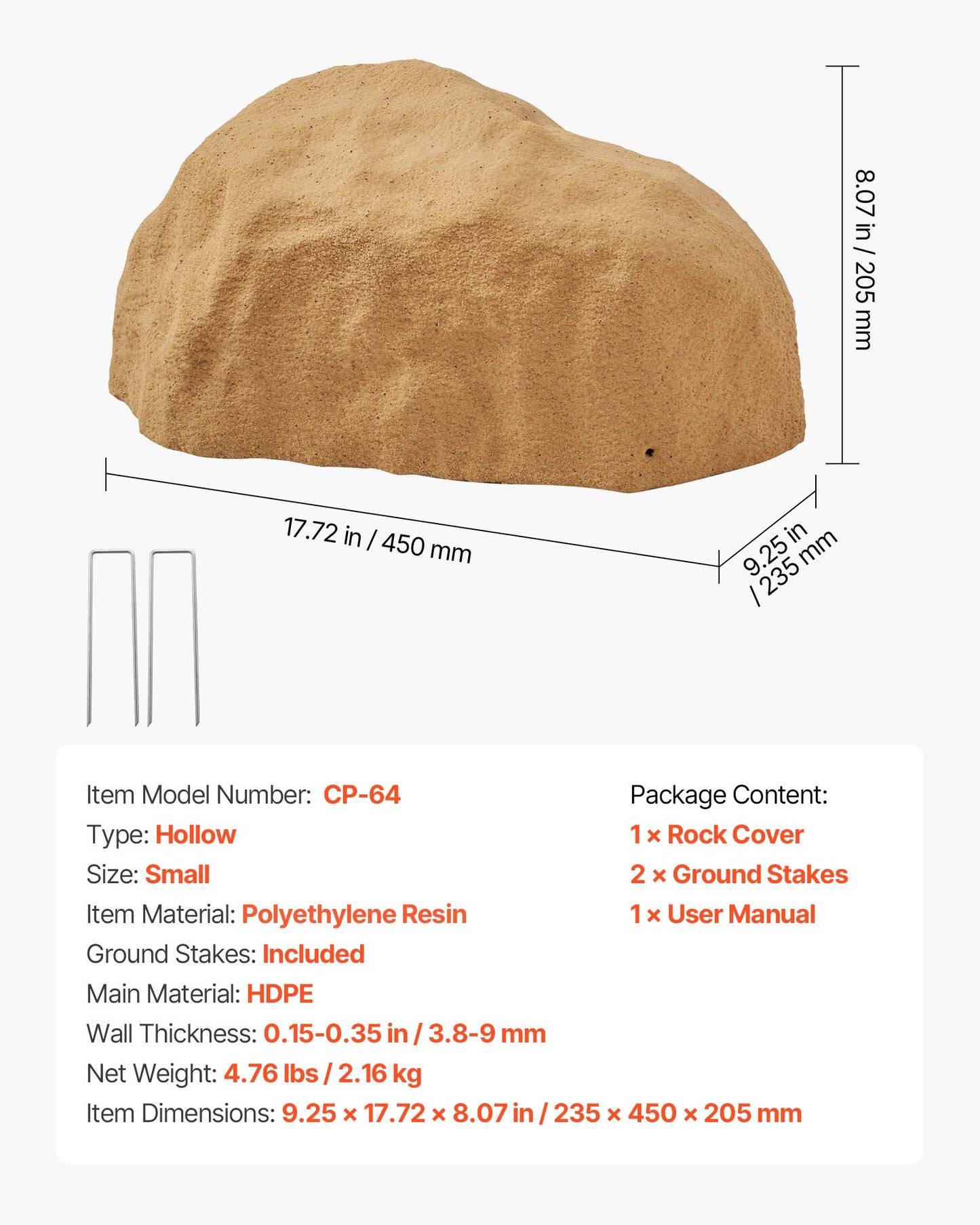 Konststensskydd, konststensskydd för utomhusbruk, realistisk naturlig textur, lätt och väderbeständig konstgjord sten för landskapsarkitektur, trädgårdsdekor, sandgul, liten storlek