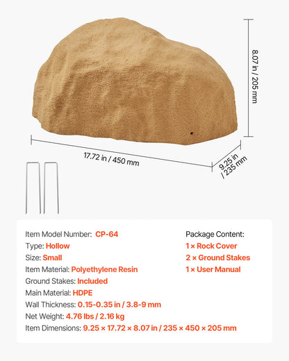 Konststensskydd, konststensskydd för utomhusbruk, realistisk naturlig textur, lätt och väderbeständig konstgjord sten för landskapsarkitektur, trädgårdsdekor, sandgul, liten storlek