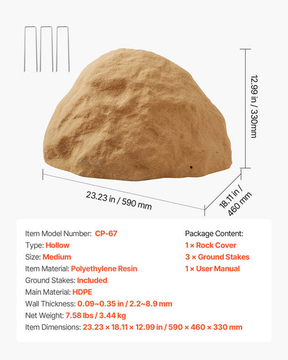 Konststensskydd, konststensskydd för utomhusbruk, realistisk naturlig textur, lätt och väderbeständig konstgjord sten för landskapsarkitektur, trädgårdsdekor, sandbrun, medelstor