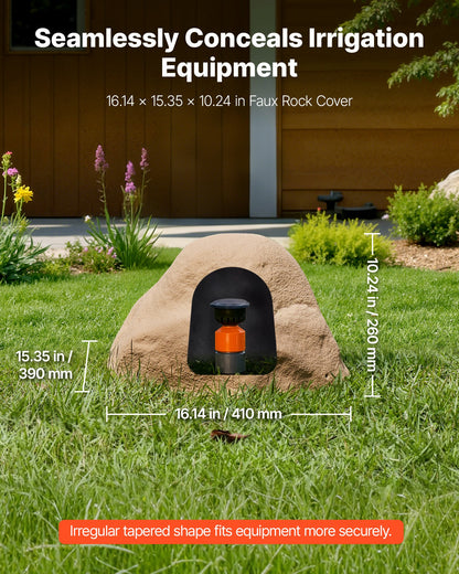 Faux Rock Cover, Outdoor Fake Rock Well Pump Cover, Realistic Natural Texture, Lightweight & Weather-Resistant Polyresin Artificial Boulder for Landscaping Garden Yard Décor, Sand, Small Size