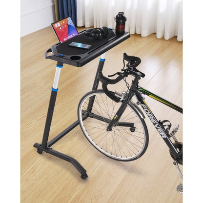 Cykelbord, mobilt hopfällbart multifunktionellt cykeltränings- och löpbandsbord med låsbara hjul, halkfritt cykeltränings- och fitnessbord med flera platser och handtag, lämplig för hemmakontorsträning
