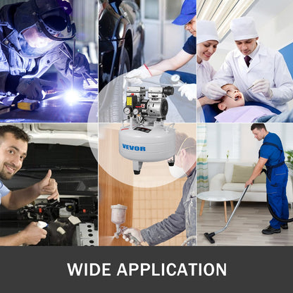 Vertikal luftkompressor 6,6 gallon ultratyst oljefri luftkompressor 30 liters tank tyst luftkompressor 850W oljefri kompressor lågt ljud