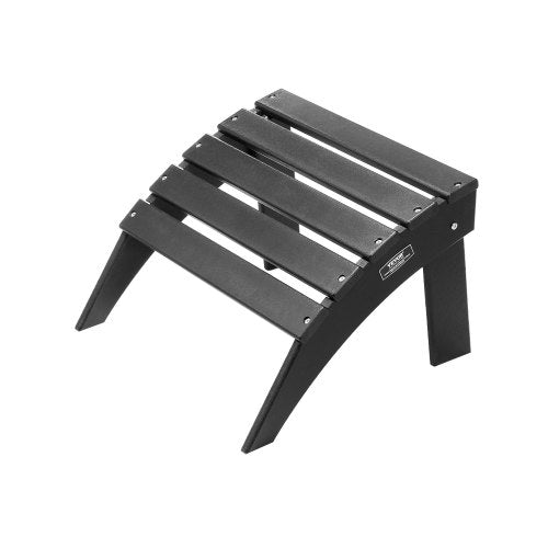 Adirondack fotpall, 46,8 cm (18,7 L x 49,7 B x 33 H) i hopfällbar Adirondack-fotpall i HDPE-plast, väderbeständig fotstöd för Adirondack-stol, används ofta för utomhusbruk, veranda, pool, gräsmatta, bakgård, svart