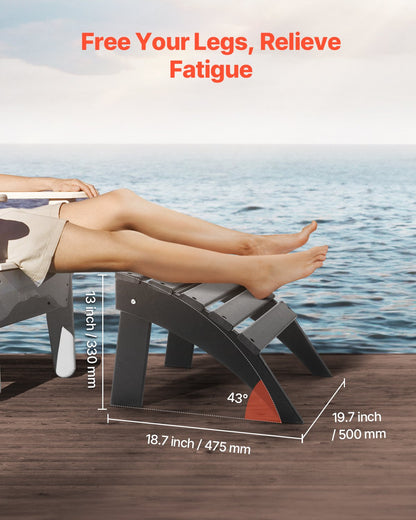 Adirondack fotpall, 46,8 cm (18,7 L x 49,7 B x 33 H) i hopfällbar Adirondack-fotpall i HDPE-plast, väderbeständig fotstöd för Adirondack-stol, används ofta för utomhusbruk, veranda, pool, gräsmatta, bakgård, svart