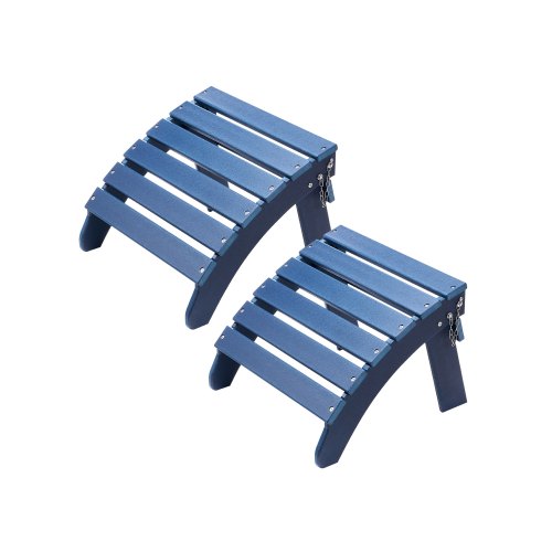 Adirondack fotpall, set om 2, 46,8 cm, hopfällbar Adirondack-fotpall i HDPE-plast, väderbeständig fotstöd för Adirondack-stol, används för utomhusveranda, pool, gräsmatta, bakgård, blå