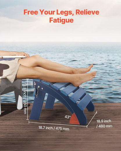 Adirondack fotpall, set om 2, 46,8 cm, hopfällbar Adirondack-fotpall i HDPE-plast, väderbeständig fotstöd för Adirondack-stol, används för utomhusveranda, pool, gräsmatta, bakgård, blå