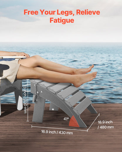 Adirondack fotpall, 40 L x 43 B x 33 H tum hopfällbar Adirondack fotpall i HDPE-plast, väderbeständig fotstöd för Adirondack-stol, används ofta för utomhusveranda, pool, gräsmatta, bakgård, grå
