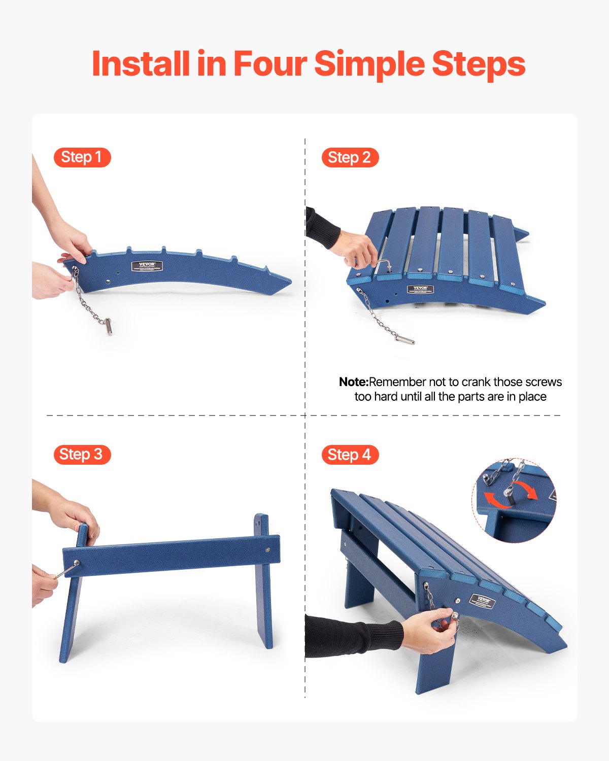 Adirondack fotpall, 15,7L x 18,9B x 13H tum hopfällbar Adirondack fotpall i HDPE-plast, väderbeständig fotstöd för Adirondack-stol, används ofta för utomhusveranda, pool, gräsmatta, bakgård, blå