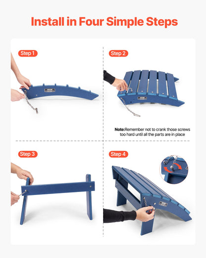 Adirondack fotpall, 15,7L x 18,9B x 13H tum hopfällbar Adirondack fotpall i HDPE-plast, väderbeständig fotstöd för Adirondack-stol, används ofta för utomhusveranda, pool, gräsmatta, bakgård, blå