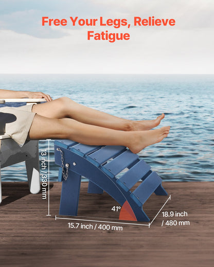Adirondack fotpall, 15,7L x 18,9B x 13H tum hopfällbar Adirondack fotpall i HDPE-plast, väderbeständig fotstöd för Adirondack-stol, används ofta för utomhusveranda, pool, gräsmatta, bakgård, blå