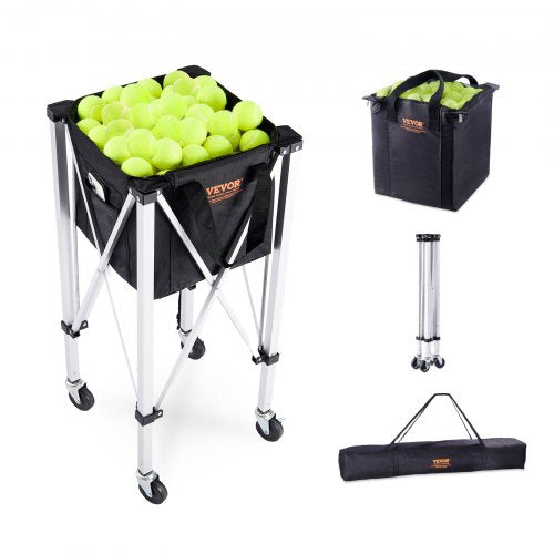 Hopfällbar tennisbollsbehållare, rymmer 180 tennisbollar, lätt tennisbollskorg i aluminiumlegering med hjul, avtagbar väska, bärväska, bärbar sportträningsvagn för tennisspelare
