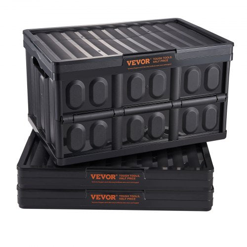 Hopfällbara förvaringsbehållare med lock, 45 liter, 3-pack, hopfällbara plastlådor med handtag, stora, kraftiga behållare för kläder, leksaker, böcker, snacks, skor och matvaruorganisering