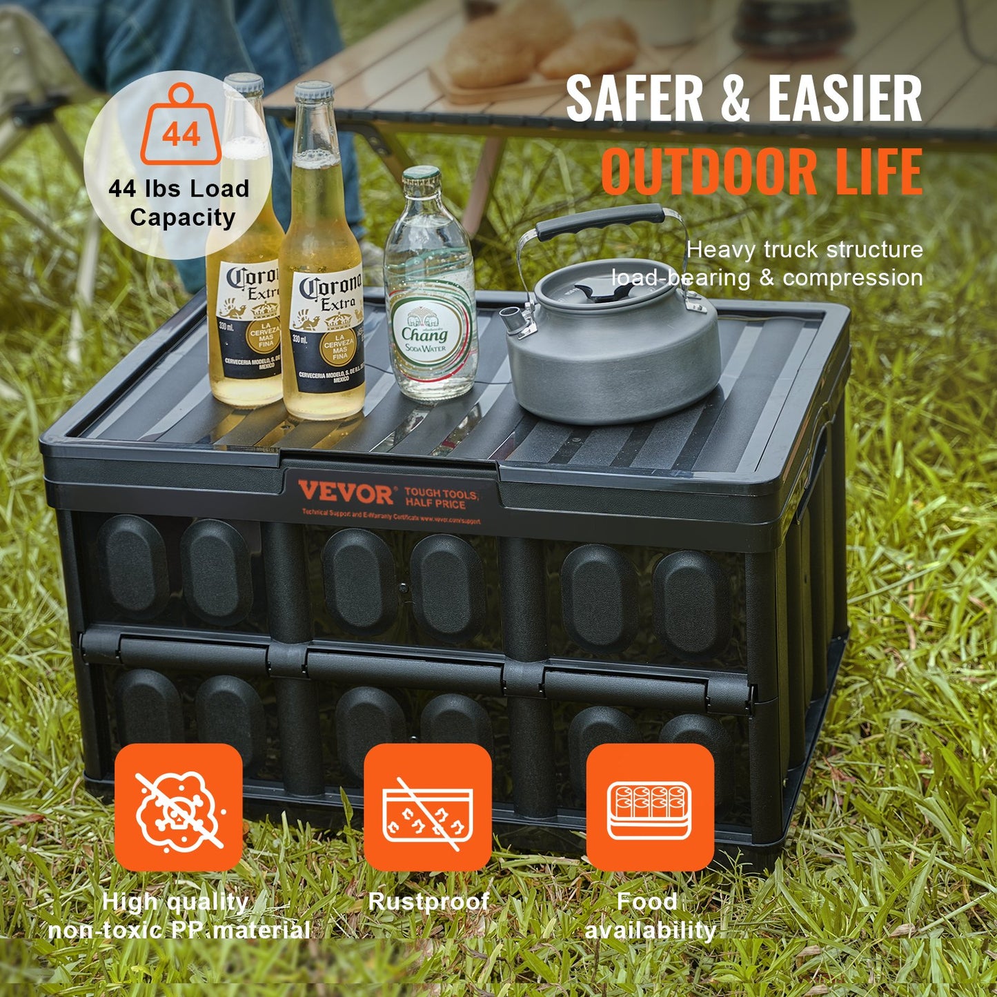 Hopfällbara förvaringsbehållare med lock, 45 liter, 3-pack, hopfällbara plastlådor med handtag, stora, kraftiga behållare för kläder, leksaker, böcker, snacks, skor och matvaruorganisering