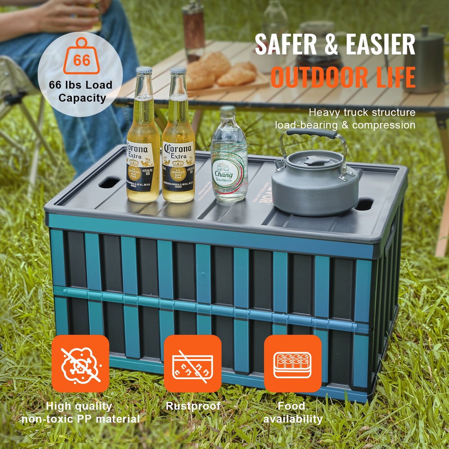 Hopfällbara förvaringsbehållare med lock, 65 liter, 3-pack, hopfällbara plastlådor med stapelbara verktygslådor och handtag, stora, kraftiga behållare för kläder, leksaker, böcker, snacks, skor och matvaruorganisering